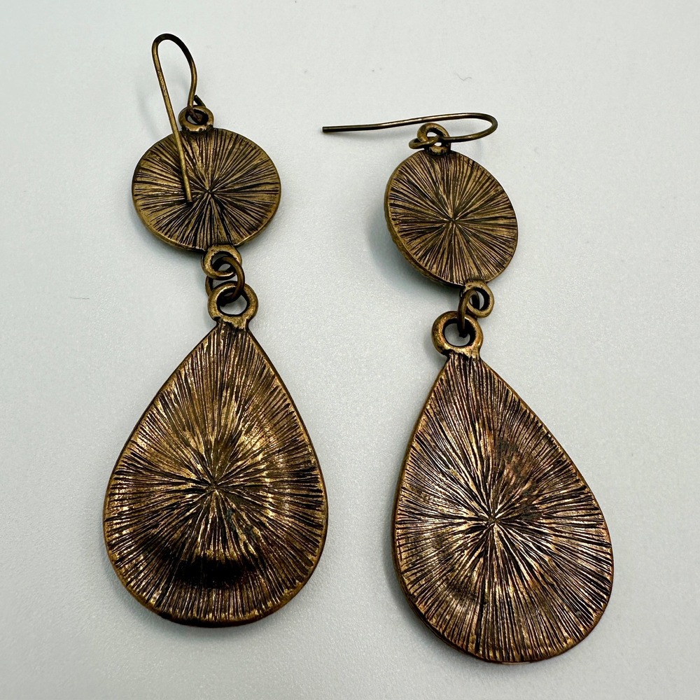 Boho Turquoise Bronze Teardrop Chandelier Dangle Earrings Southwestern Tribal - Picture 4 of 5